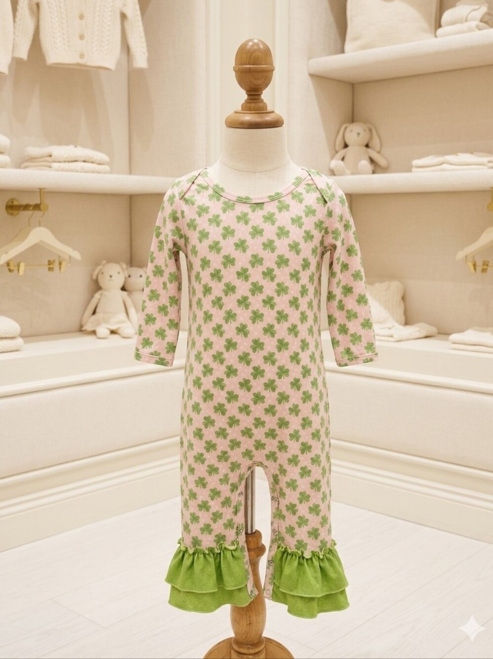 Isla Grace Shamrock Romper With Ruffles Sz 18-24M